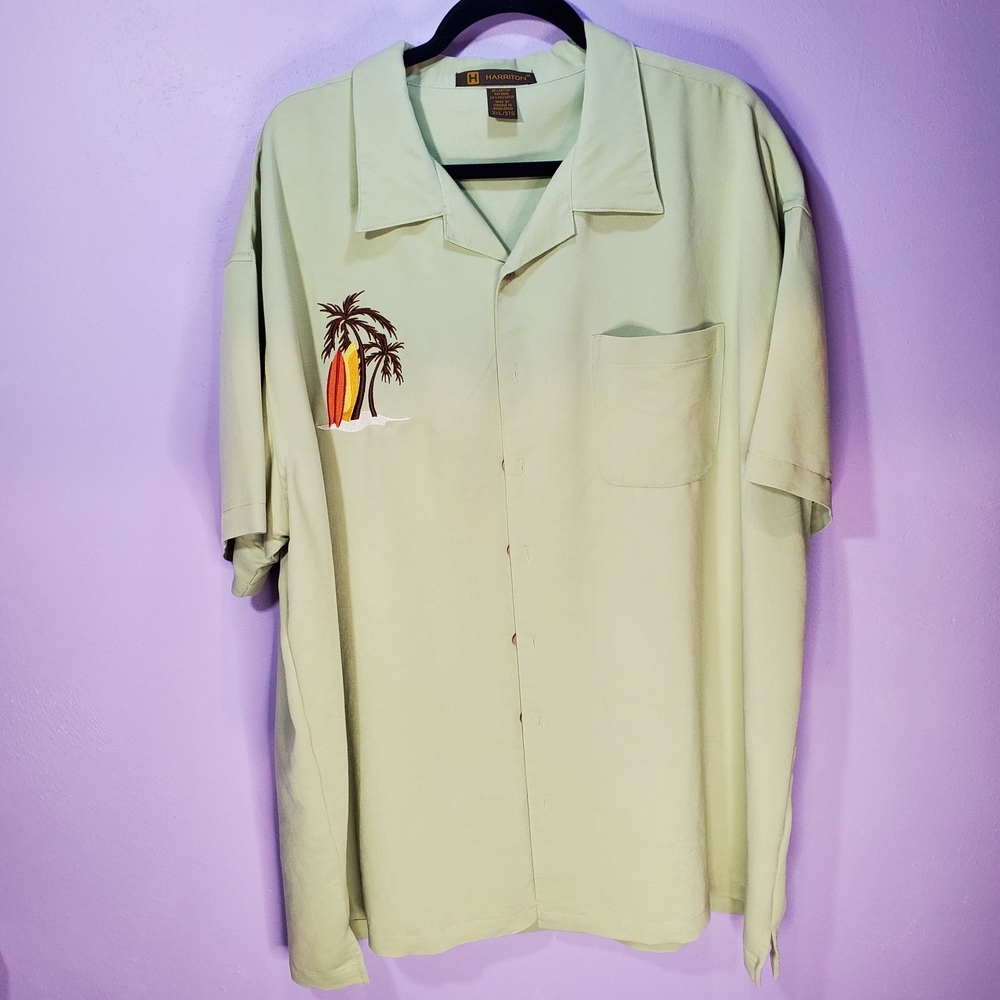 Harriton Relaxed Fit Shirt Mens Size 3XL Tropical Embroidery Palm Surf
